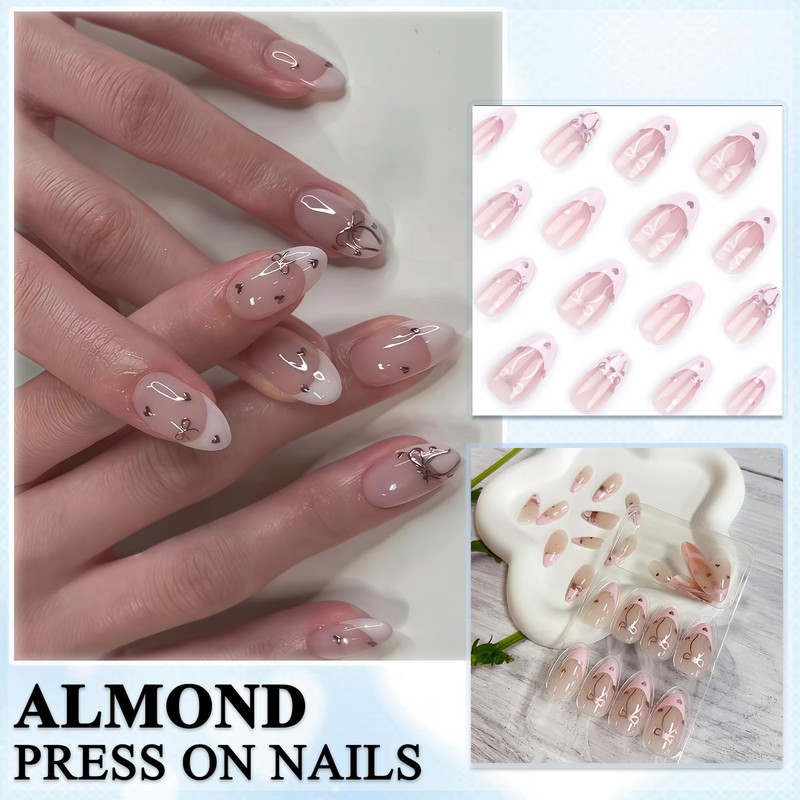 Virellay Almond Fake Nails, Artificial Fingernails, Press On Nails Almond