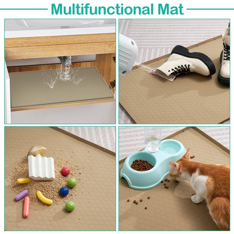 FORWOS Waterproof Under Sink Mat 28" x 19", Silicone Cabinet