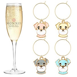 MONNEL P579 Assorted Little Schnauzer Dog Pet Wine Charms Glass Markers Tags for Party Decorations with Velvet Bag- Set of 4