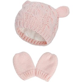 DRESHOW Unisex Baby Beanie Cap, Cute Bear Beanie with Earflaps for Toddlers, Warm for Autumn and Winter, Pink hat and middle,