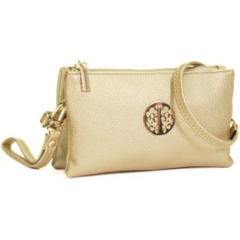 Big Handbag Shop Mini Cross Body Phone Bag for Women – Small Vegan Leather Shoulder Purse with Wristlet – Lightweight Clutch for Travel & Events – Ivy (Metallic Gold)