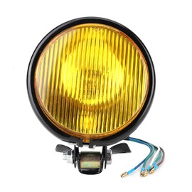 Vintage Motorcycle Headlights, Retro Style Headlights, Nostalgic Motorcycle Headlights, Universal Motorcycle Headlights, Motorcycle Modification Accessories (Black Housing, Yellow Glass)