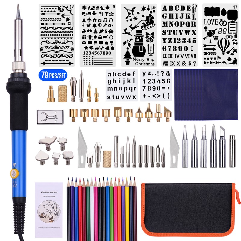 79PCS Burning Tool Kit Professional Pyrography Pen Soldering Iron Set