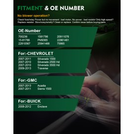 SZKAIDAG HVAC Heater Blower Motor with Fan Cage for:-Chevy Silverado 1500 2007-2011 Silverado 2500 3500 Hd for:-GMC Sierra 1500 Acadia for:-Buick Enclave, 2007-2013 A/C Heater Blower Motor OE# 700236