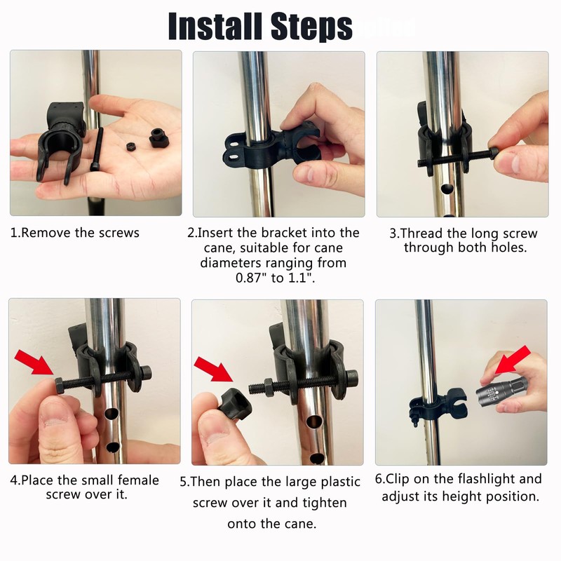 Cane Holder & LED Flashlight Sets for Drive Rollator, Walker,