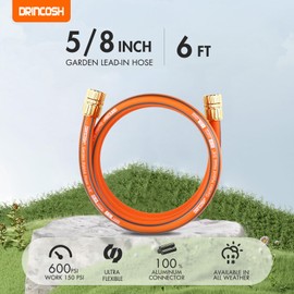 DRINCOSH 6 ft, 5/8" Garden Hose Flexible Garden Hose Ultra Durable Water Hose Lightweight Garden Hose All-weather Outdoor Lawn Car Wash Backyard Burst Double Female