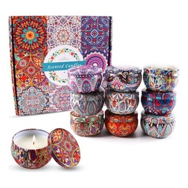 Homni Velas Aromticas, Set de 9 Piezas, Cera de Soja, Diseo Mandala, Caja de Regalo, AromaterapiaAlivio Del Estrs y Relajacin, Adecuado para Yoga,... 