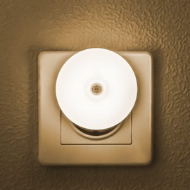 myCozyLite Night Light Socket Motion Sensor LED Night Light Warm White for Bathroom, Bedroom, Kitchen, Hallway, Small and Slim, Energy Efficient, Round, Pack of 2