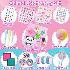 YOYTOO Animal Diary for Girls with Lock and Keys, Unicorn Stationery Set with Diary, Stamps, Stickers, Pens, Unicorn Journal Notebook Back to School Birthday Gift for Girls Kids Ages 4-12