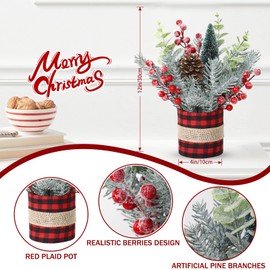 DEMIUKO Small Christmas Tree Artificial Mini Tabletop Christmas Tree Decorations with Berry Pine Cone Christmas Ornaments for Home Thanksgiving Party Winter Christmas Centerpieces Decor (Red Plaid)