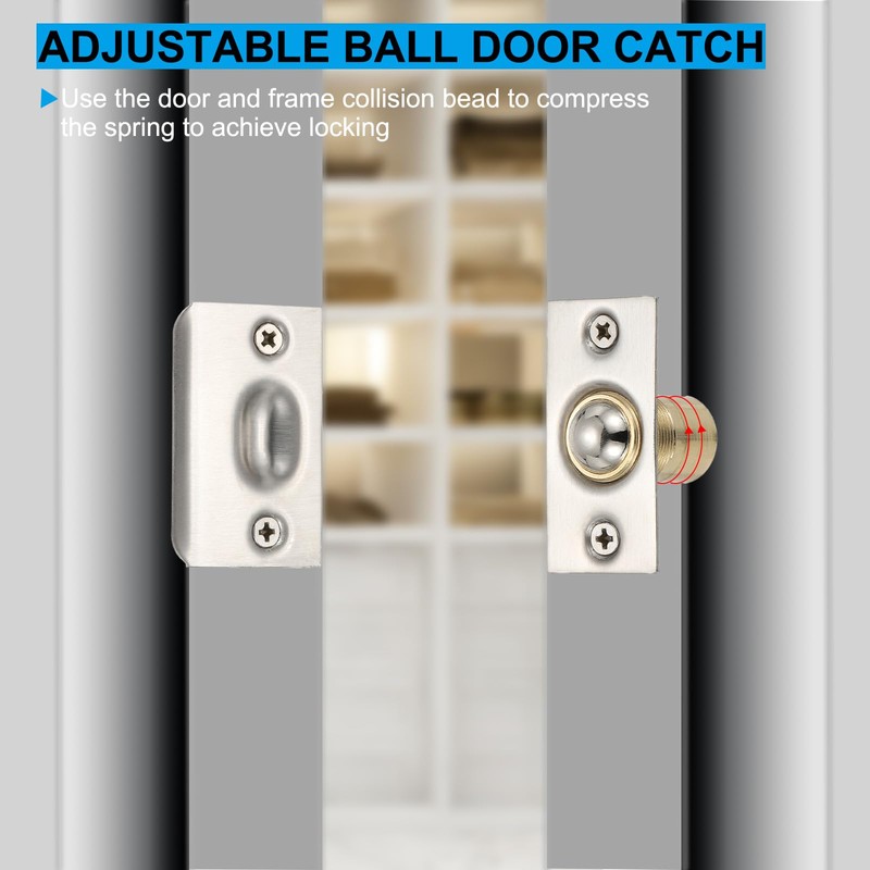 PATIKIL ステンレススチールクローゼットボールキャッチドアハードウェア 6個セット 可変キャビネットドアボールキャッチ クロム仕上げ ストライクプレート＆ネジ付き 室内ドア用 金