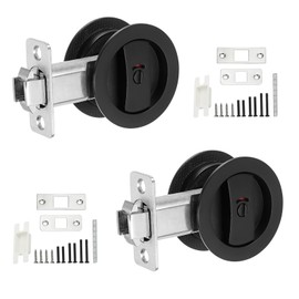 PATIKIL Round Recessed Door Lock with Color Coded Indicators, 2 Pack Pocket Door Lock 2 3/8" Backset Hardware for 1 3/8" to 2 3/16" Thickness Door for Privacy Pocket Door, Black
