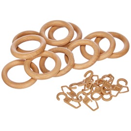 GARDINIA Gardinenringe für Gardinenstangen Ø 28 mm, Mit Gardinenhaken, 10 Stück, Ring-Breite 9 mm, Holz, Natur