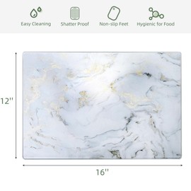 WRINGKIT Set of 2 Glass Cutting Board with Marble Pattern, Tempered Glass Chopping Board with Non-Slip Feet, 16"x 12" Large Glass Board for Countertop, Kitchen, Dishwasher Safe