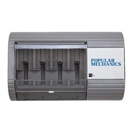 Popular Mechanics Recargador de batería – Cargador de batería desechable y recargable para pilas alcalinas y NiMH AAA, AA, C, D, N, 6V o 9V – Incluye probador de batería integrado