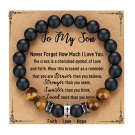 TONY & SANDY To My Son Bracelet Stocking Stuffers for Teen Boys 14 16 18 12 10 Christmas Gifts Teenage Boys Gifts Ideas Cross Bracelet Easter Basket Confirmation Cool Son Gifts from Mom Dad