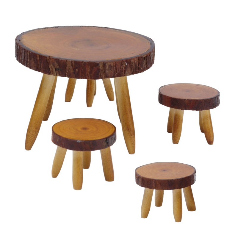 Dollhouse Wood Round Dining Table Chair Mini Miniature Dollhouse Furniture