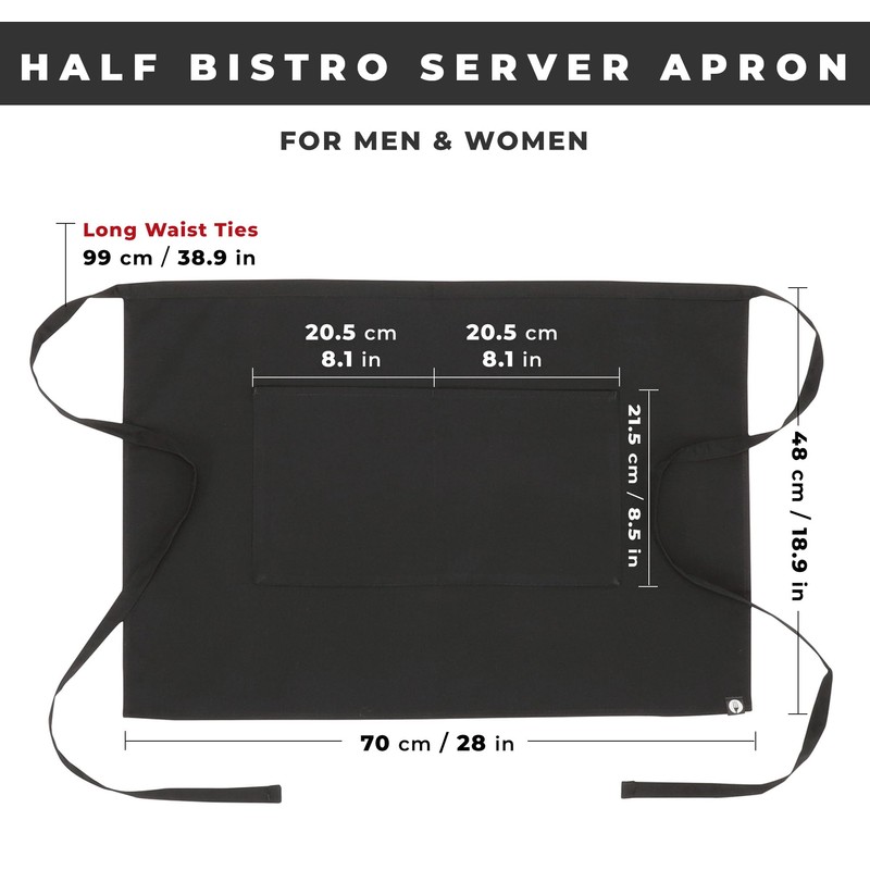 Chef Works mens Half Bistro Apron, Black, 19-Inch Length by