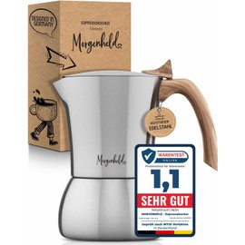 Morgenheld Flow Espresso Maker Stainless Steel 6 Cups (300 ml) - Suitable for Induction Cookers, Suitable for All Hobs - Mocha Pot with Ergonomic Handle, BPA-Free - for Home & Camping