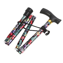 Folding Walking Cane Floral Printing T Type Handle Elderly Walking Stick for Outdoors