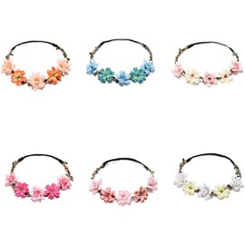 YKKJ Flower Headbands, Pack of 6, Flower Wreath, Rose, Hawaiian Luau Flower, Seaside Flower Garland with Adjustable Elastic