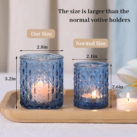 12Pcs Large Votive Candle Holders Blue Tea Light Candle Holders Glass Candle Holder for Wedding, Bridal Shower, Table Centerpiece, Party, Home Decor