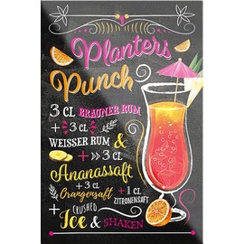 schilderkreis24 Cocktail Recipe Magnet Alcohol Spirits Decoration Fridge Magnet Humour Gift Idea Birthday Christmas 9 x 6 cm (Planters Punch)