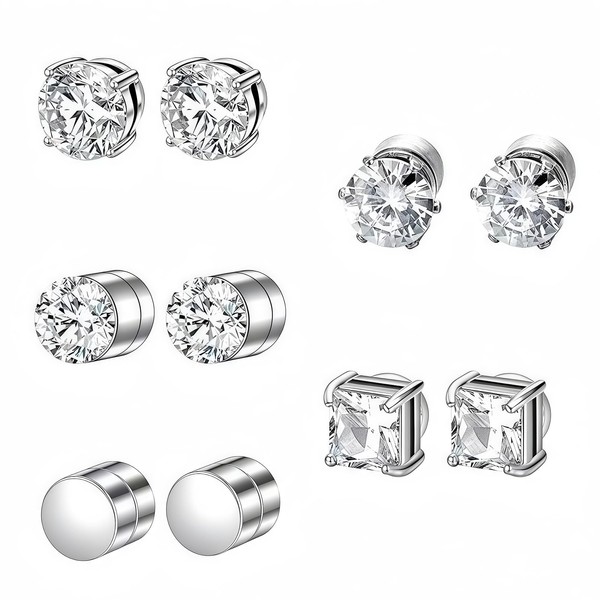 5 Pairs of Magnetic Earrings, Magnetic Earrings for Women, Inlay,