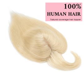 SEGO 100% Real Human Hair Toppers with Bangs,Silk Base 150% Density Clip in Topper Top 2.7”x5.1” Hair Pieces for Women with Thinning Hair/Hair Loss Cover Gray Hair