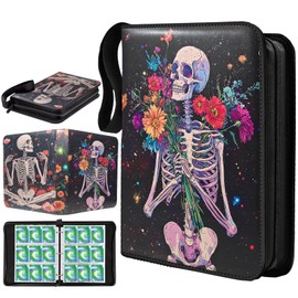 Card binder with 50 removable sleeves and 900 pockets,trading card binder has a waterproof,wear-resistant PU surface for card collection binder or card binder 9 pocket for TCG storage (Skull)
