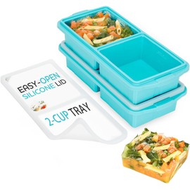 XOMOO Silicone Freezer Tray With Lid-Soup Freezer Container molds-2-cup Extra Large Ice Cube Tray-makes 4 perfect 500ml portions cubes, For freezing soup,stews,sauces.Oven&Dishwasher-Safe(2-Pack)