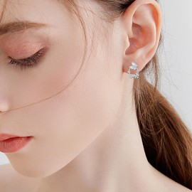 LELOUCHY Opal Butterfly Stud Earrings 925 Sterling Silver Created White Opal Jewelry Gift for Women