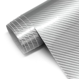 Carbon Fiber Vinyl Wrap for Cars, 6D High Gloss Car Wrap Vinyl Roll with Air Release, PVC Self Adhesive Auto Sticker Decal Interior Exterior (Silver, 1ft x 10ft)