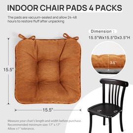 Love's cabin Memory Foam Chair Cushions Set of 4, Outdoor/Indoor Chair Pads for Dining Chairs 4 Pack, Seat Cushions for Kitchen, Dining Room, Office, Patio Chairs, 15.5"x15.5"x3.5" Terracotta