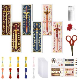 FREEBLOSS 6 PCS Cross Stitch Bookmark Kits for Beginner Stamped Cross Stitch Kit DIY Embroidery Bookmark Kit with Instructions, Sword Pattern 8" x 2.4"
