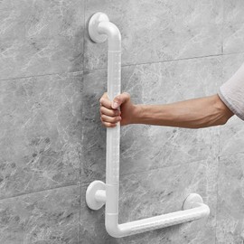 L Shaped Grab Bar for Elderly, 16inch x 24inch Shower Grab Bar with Luminous Rings, Handicap Grab Bars for Bathroom, Grab Bar Extension, Stainless Steel, Heavy Duty, Non-Slip Assist Handrail, White