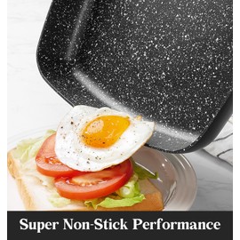 KOCH SYSTEME CS Nonstick Grill Pan 11 Inch, Marble Coating Square Grill Pan with Lid, Ultimate Nonstick Square Skillet with Bakelite Handle, Compatible with All Stovetops, Toxic-Free, 11 Inch