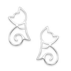 Heather Needham Sterling Silver Cat Stud Earrings - SIZE: 9mm x 5mm SMALLER THAN SHOWN.. Gift Boxed 5129