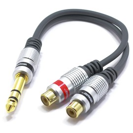 VITALCO 6.35 to 2x RCA Audio Adapter 1/4" Male Jack Stereo TRS Plug to Twin RCA Phono Female Cable Adaptor