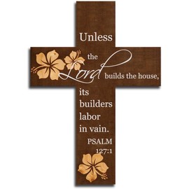 Psalm 127:1 Unless The Lord Builds The House, The Builders Labor in Vain Pictures Bathroom Wall Door Hanging Decor Signs Wall Sticker Wooden Home Decoration Sign Cross