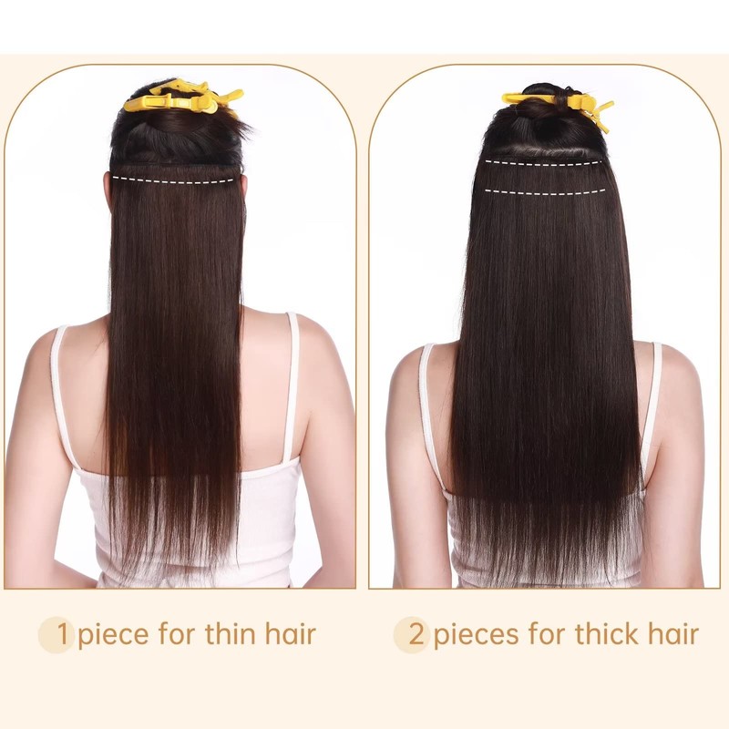 TESS Real Hair Extensions Clip in One Pieces 8 inch