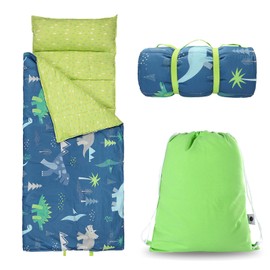 Hi Sprout Toddlers Nap Mat with Removable Pillow and Soft Blanket, Lightweight Daycare Preschool Kindergarten Sleeping Bag, Travel Slumber for Kids Girls Boys-Dinosaur