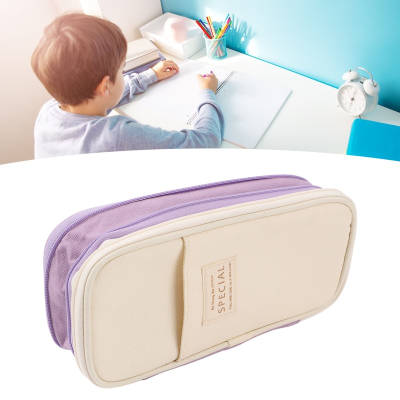 Large Pen Bag Simple Style Canvas Mesh Pockets Pen Slots