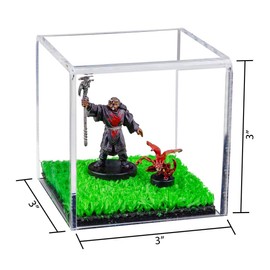 Better Display Cases Versatile Acrylic Display Case - Large Rectangle Box with Mirror, Silver Risers and Turf Base 14.5" x 11" x 12" (A002-SR)