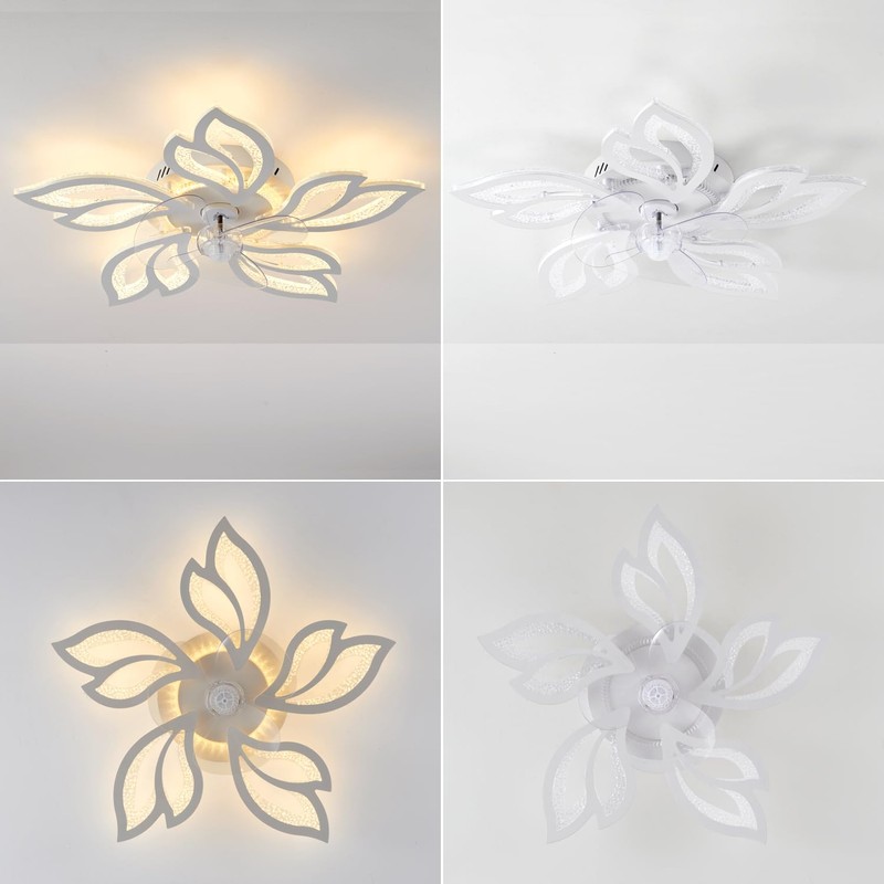 haodengshi 25" White Modern Geometric Ceiling Fan with Lights, 3