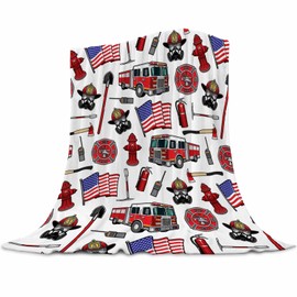 Firetruck Throw Blanket, Super-Soft Firefighter Blanket for Toddler Boys, Kids, and Children, Fleece Blanket Warm Fluffy and Cozy Soft Blanket for All Season 50"x60"