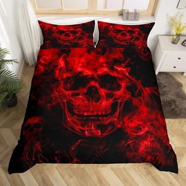 Feelyou - Juego de ropa de cama con diseño de calavera de azúcar, tamaño individual, diseño de calavera gótica, para niños, adolescentes y adultos, funda de edredón con temática de Halloween, color