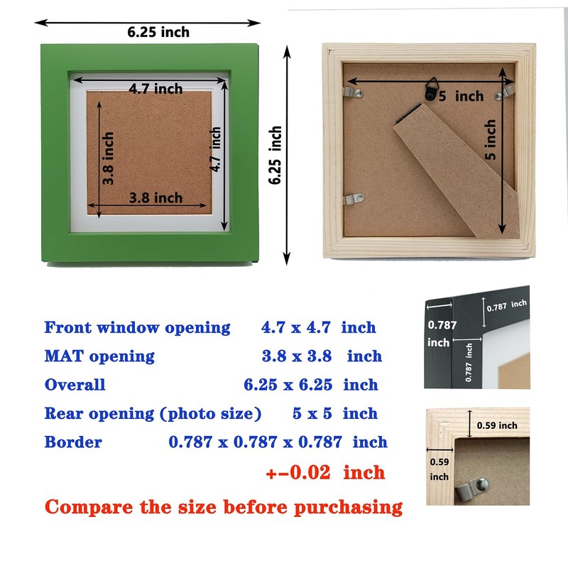 ZXT-parts 5x5 Picture Frame Wood with Mat 4x4 Opening. Tempered