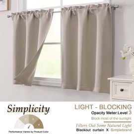 Simplebrand Stone Cafe Curtains Tier 36 Inch Length 2 Panels Set, Half Window Blackout Curtains for Kitchen, Rod Pocket Tier Thermal Insulated Window Treatment Short Curtain, Each 30" Wx36 L