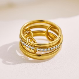 Gold Stackable Rings for Women Non Tarnish Stainless Steel Gold Linked Ring, Fashion Jewelry Rings Set for Daily Wear or Special Occasions (7)